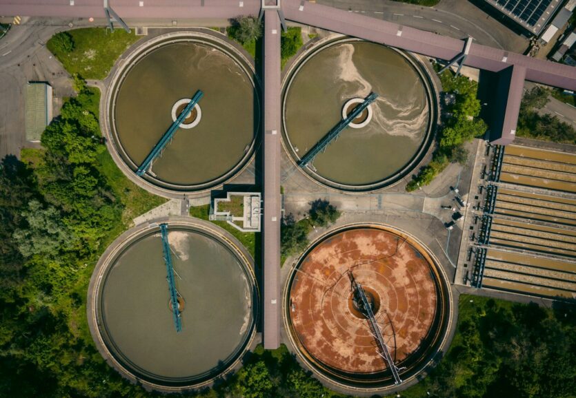 aerial view of green and brown basketball court